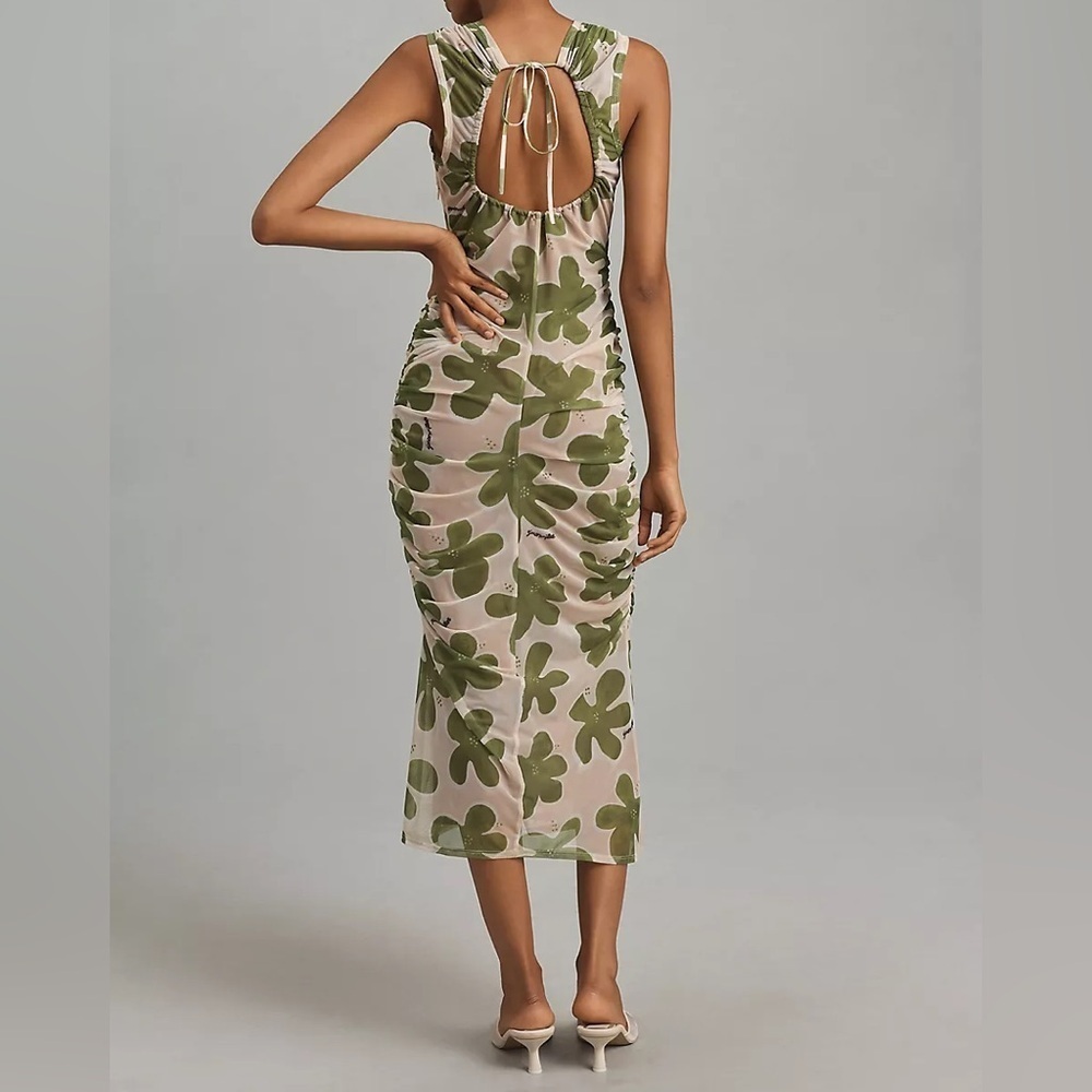 Simon Miller Tangier Printed Mesh Midi Dress in Green Seashell Flora Size L - Picture 7 of 15